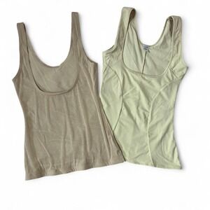 Jaclyn‎ Smith Collection Tank Top Cami Women's L Beige Shapewear Layering 2 Set
